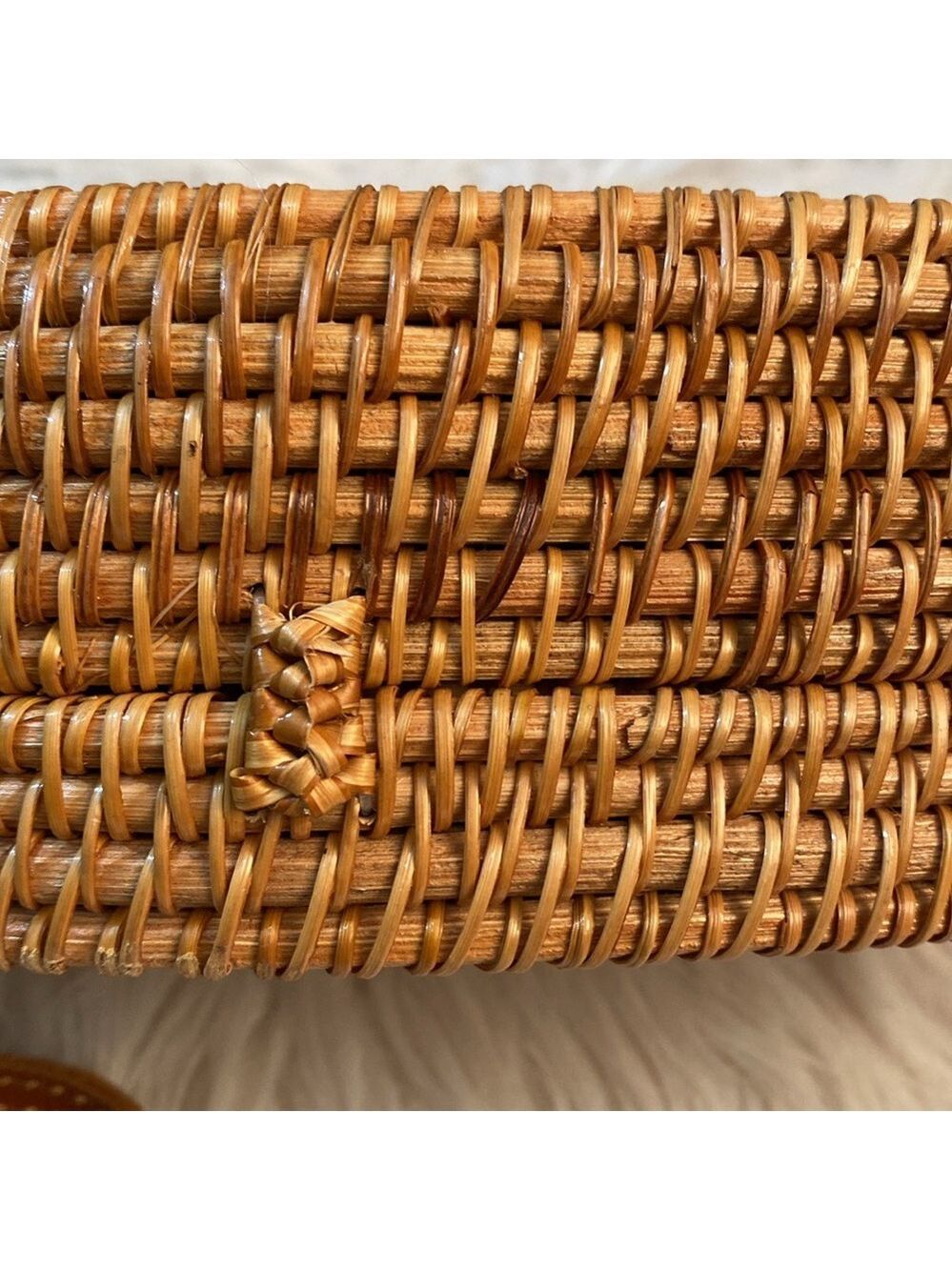Oval Woven Rattan Bag with Long Leather Strap - Picture 15 of 16